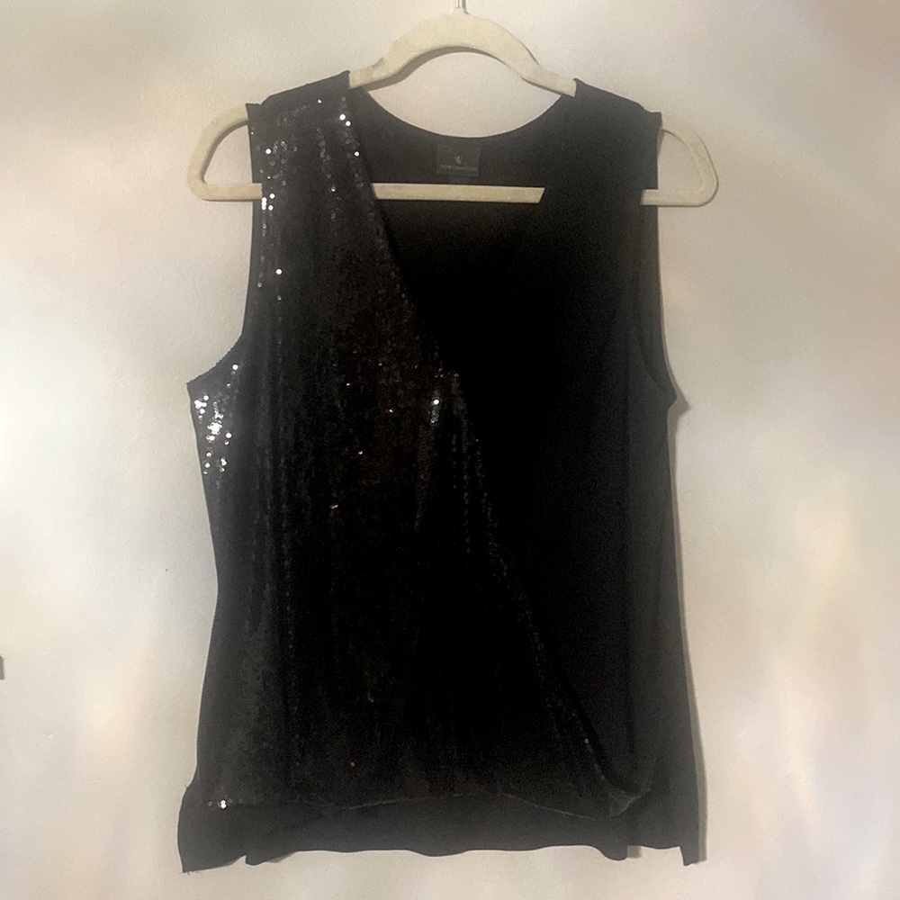 Worthington, black sequins crisscross top